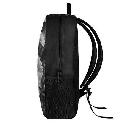 Monochrome Daisy Flower Print 17 Inch Backpack