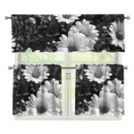 Monochrome Daisy Flower Print 3 Piece Kitchen Curtains