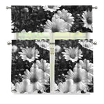 Monochrome Daisy Flower Print 3 Piece Kitchen Curtains