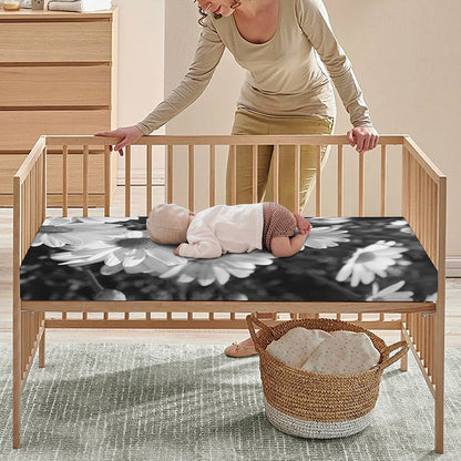 Monochrome Daisy Flower Print Baby Crib Sheet