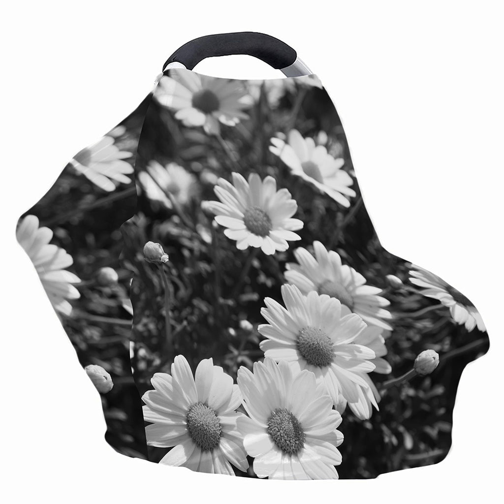 Monochrome Daisy Flower Print Baby Seat Cover