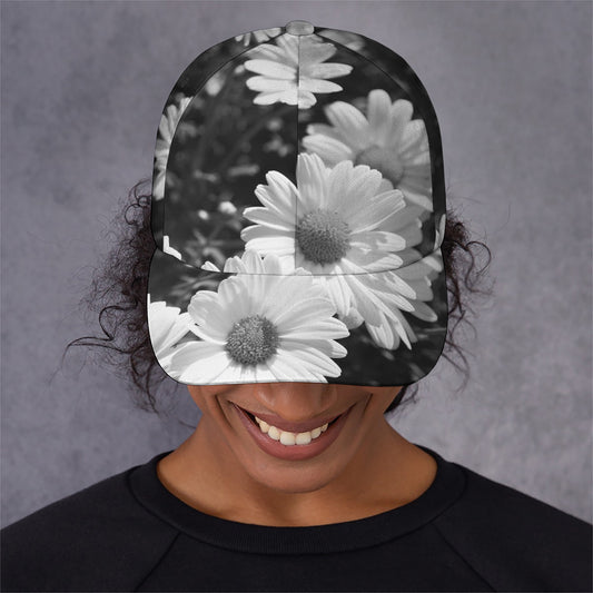 Monochrome Daisy Flower Print Baseball Cap