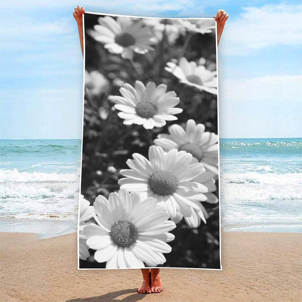 Monochrome Daisy Flower Print Beach Towel