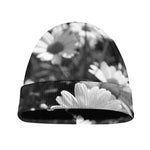 Monochrome Daisy Flower Print Beanie