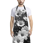 Monochrome Daisy Flower Print Bib Apron With Pocket
