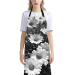 Monochrome Daisy Flower Print Bib Apron With Pocket