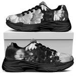 Monochrome Daisy Flower Print Black Chunky Shoes