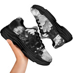 Monochrome Daisy Flower Print Black Chunky Shoes
