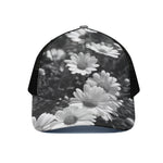 Monochrome Daisy Flower Print Black Mesh Trucker Cap