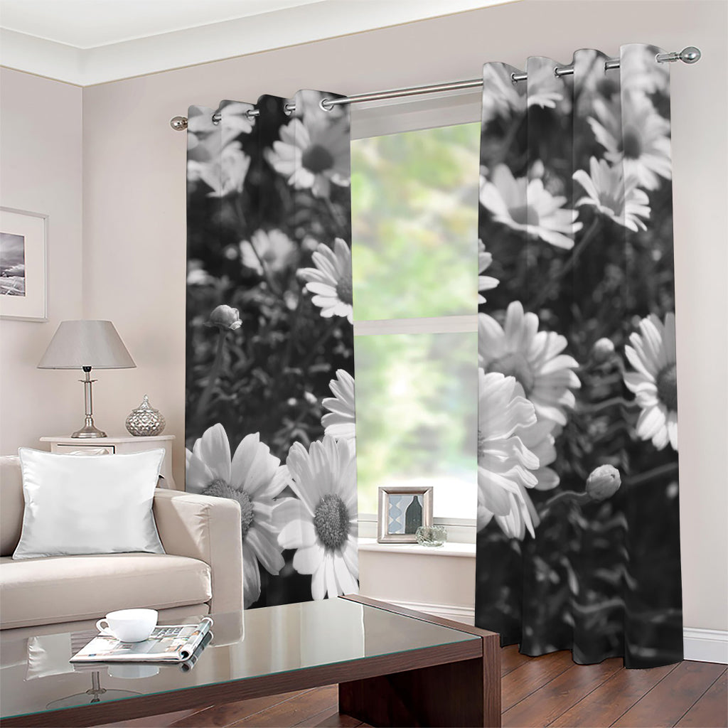 Monochrome Daisy Flower Print Blackout Grommet Curtains