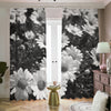 Monochrome Daisy Flower Print Blackout Pencil Pleat Curtains