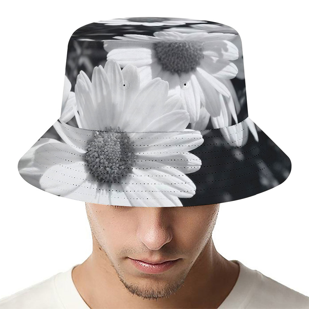 Monochrome Daisy Flower Print Bucket Hat