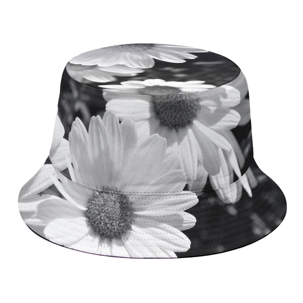 Monochrome Daisy Flower Print Bucket Hat