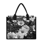 Monochrome Daisy Flower Print Canvas Tote Bag