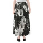 Monochrome Daisy Flower Print Chiffon Maxi Skirt