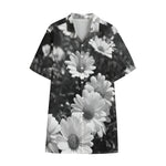 Monochrome Daisy Flower Print Cotton Hawaiian Shirt