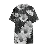 Monochrome Daisy Flower Print Cotton Hawaiian Shirt