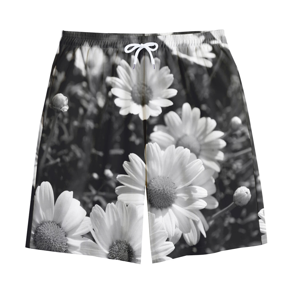 Monochrome Daisy Flower Print Cotton Shorts