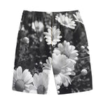 Monochrome Daisy Flower Print Cotton Shorts