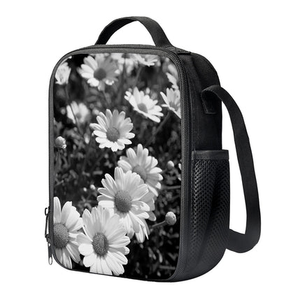 Monochrome Daisy Flower Print Crossbody Lunch Bag
