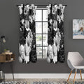 Monochrome Daisy Flower Print Grommet Curtain Panels