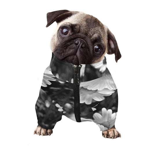 Monochrome Daisy Flower Print Dog Zip Up Jacket
