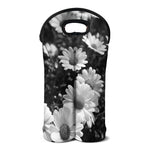Monochrome Daisy Flower Print Double Neoprene Wine Tote