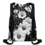 Monochrome Daisy Flower Print Drawstring Backpack