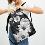 Monochrome Daisy Flower Print Drawstring Backpack