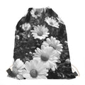 Monochrome Daisy Flower Print Drawstring Bag