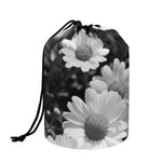Monochrome Daisy Flower Print Drawstring Makeup Bag