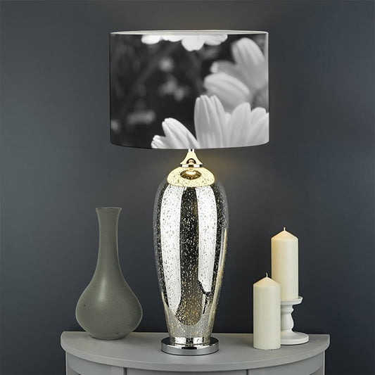 Monochrome Daisy Flower Print Drum Lamp Shade