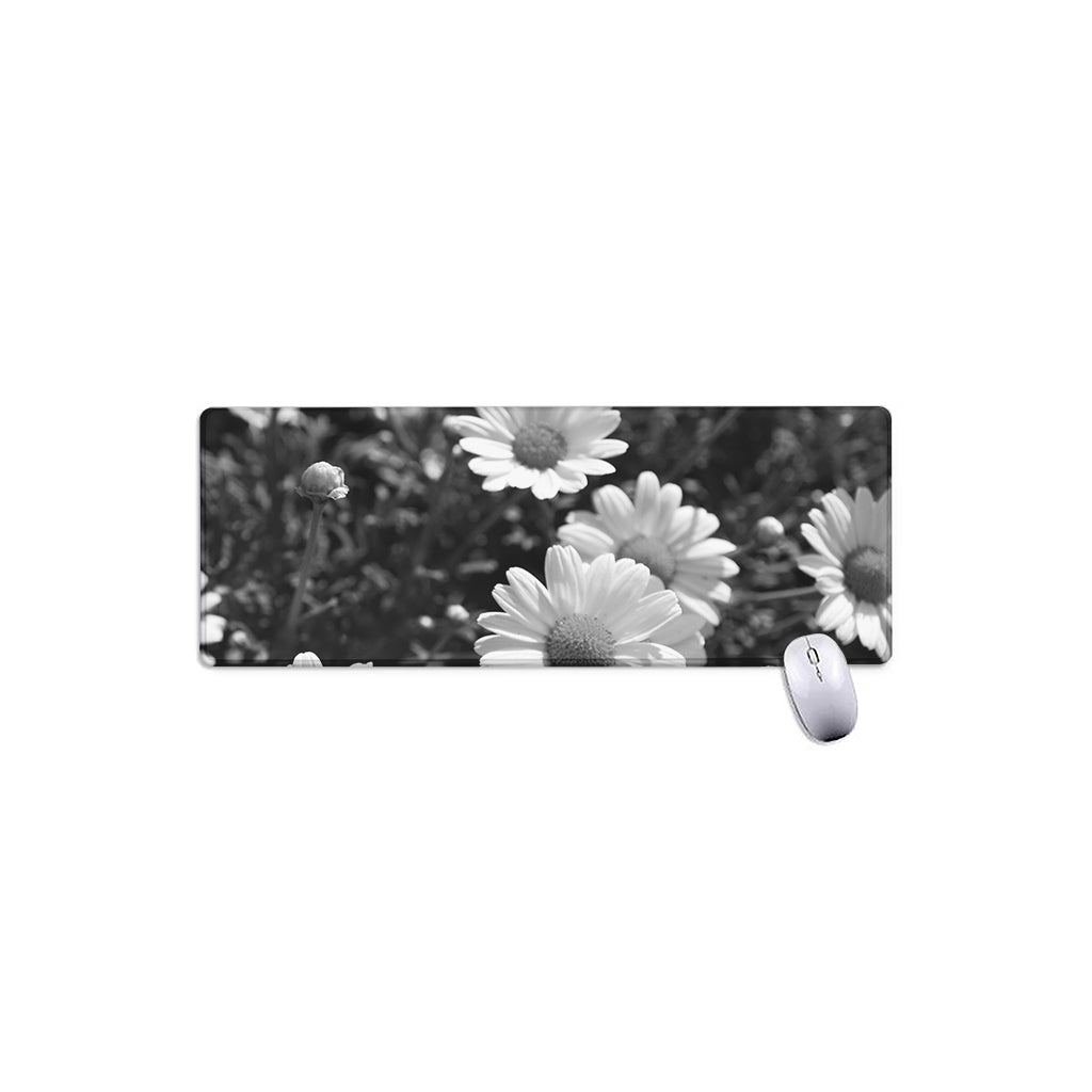 Monochrome Daisy Flower Print Extended Mouse Pad