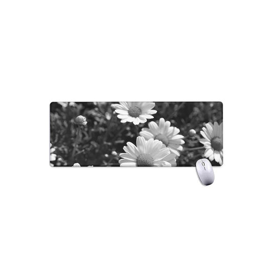 Monochrome Daisy Flower Print Extended Mouse Pad