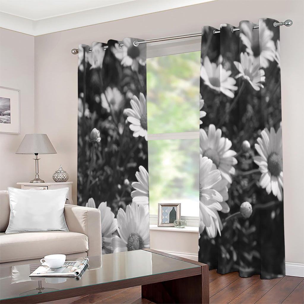 Monochrome Daisy Flower Print Extra Wide Grommet Curtains