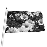 Monochrome Daisy Flower Print Flag