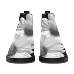 Monochrome Daisy Flower Print Flat Ankle Boots