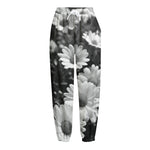 Monochrome Daisy Flower Print Fleece Lined Knit Pants