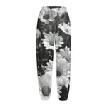 Monochrome Daisy Flower Print Fleece Lined Knit Pants