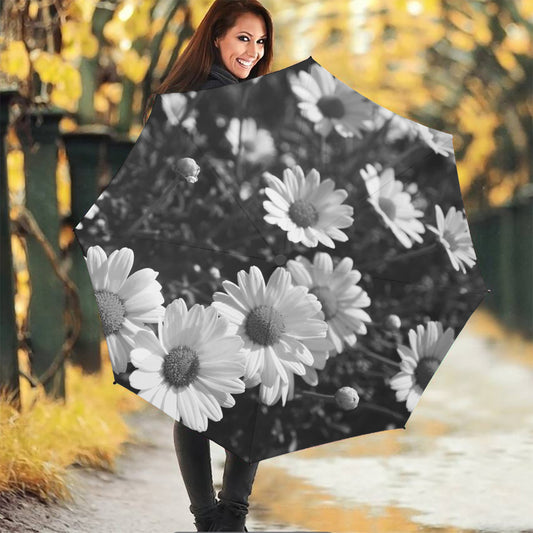 Monochrome Daisy Flower Print Foldable Umbrella
