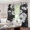 Monochrome Daisy Flower Print Grommet Curtains