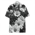Monochrome Daisy Flower Print Hawaiian Shirt