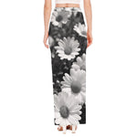 Monochrome Daisy Flower Print High Slit Maxi Skirt