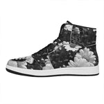 Monochrome Daisy Flower Print High Top Leather Sneakers