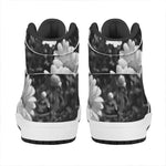 Monochrome Daisy Flower Print High Top Leather Sneakers