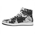 Monochrome Daisy Flower Print High Top Leather Sneakers