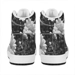 Monochrome Daisy Flower Print High Top Leather Sneakers