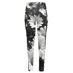 Monochrome Daisy Flower Print High-Waisted Pocket Leggings