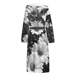 Monochrome Daisy Flower Print Hooded Bathrobe
