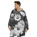 Monochrome Daisy Flower Print Hoodie Blanket